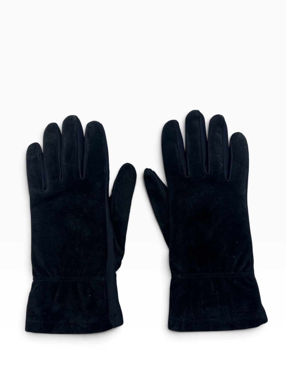 Isotoner Womens Suede Leather Gloves Black One Size Stretch Fleece Lined 56058